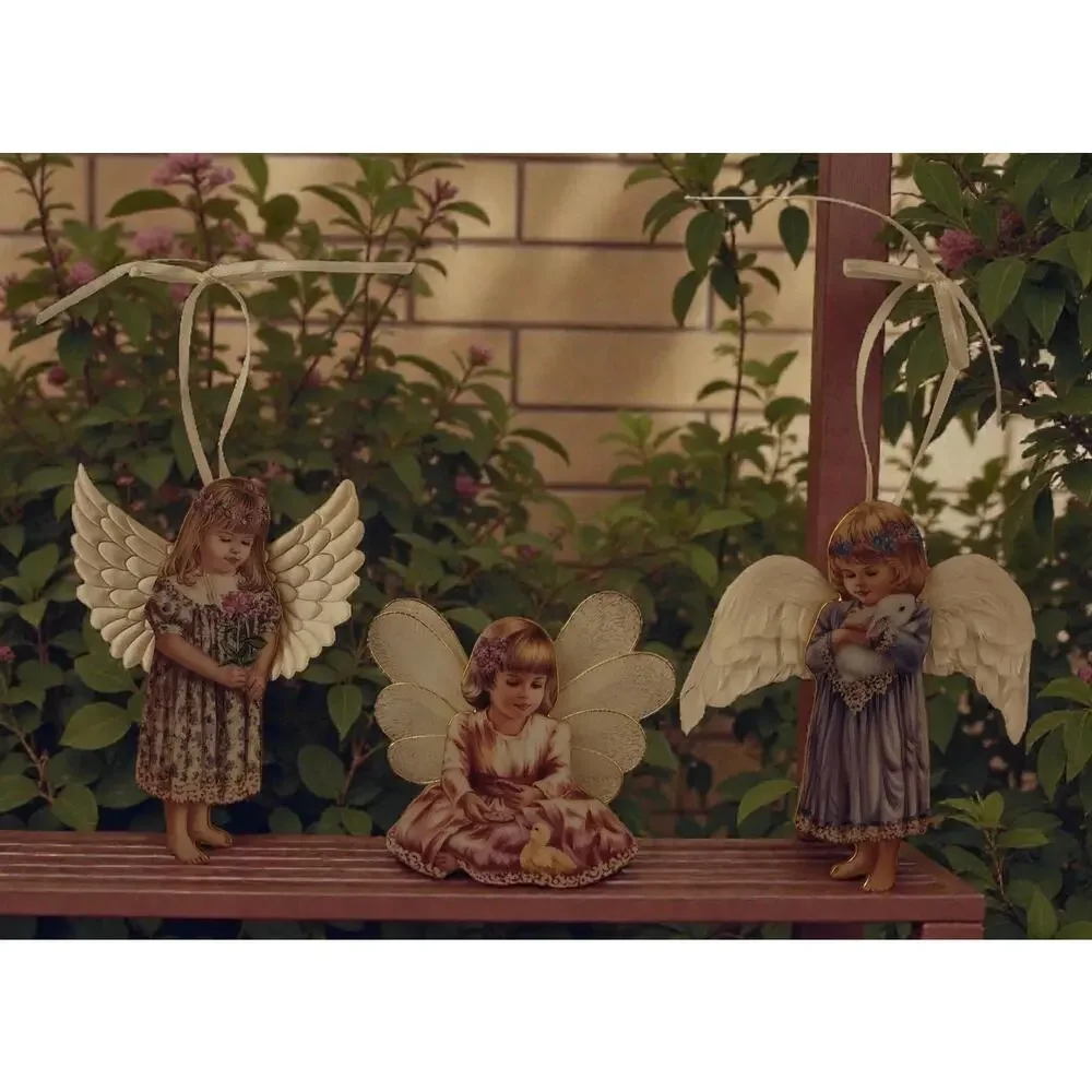 Heavens Little Angels Garden Satin Wing Dona Gelsinger Porcelain Ornaments Set-3